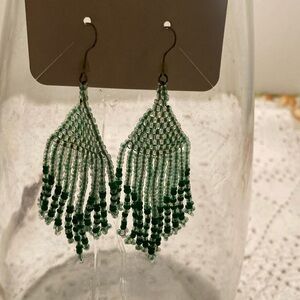 Beaded dangle earrings handmade with green seed beads